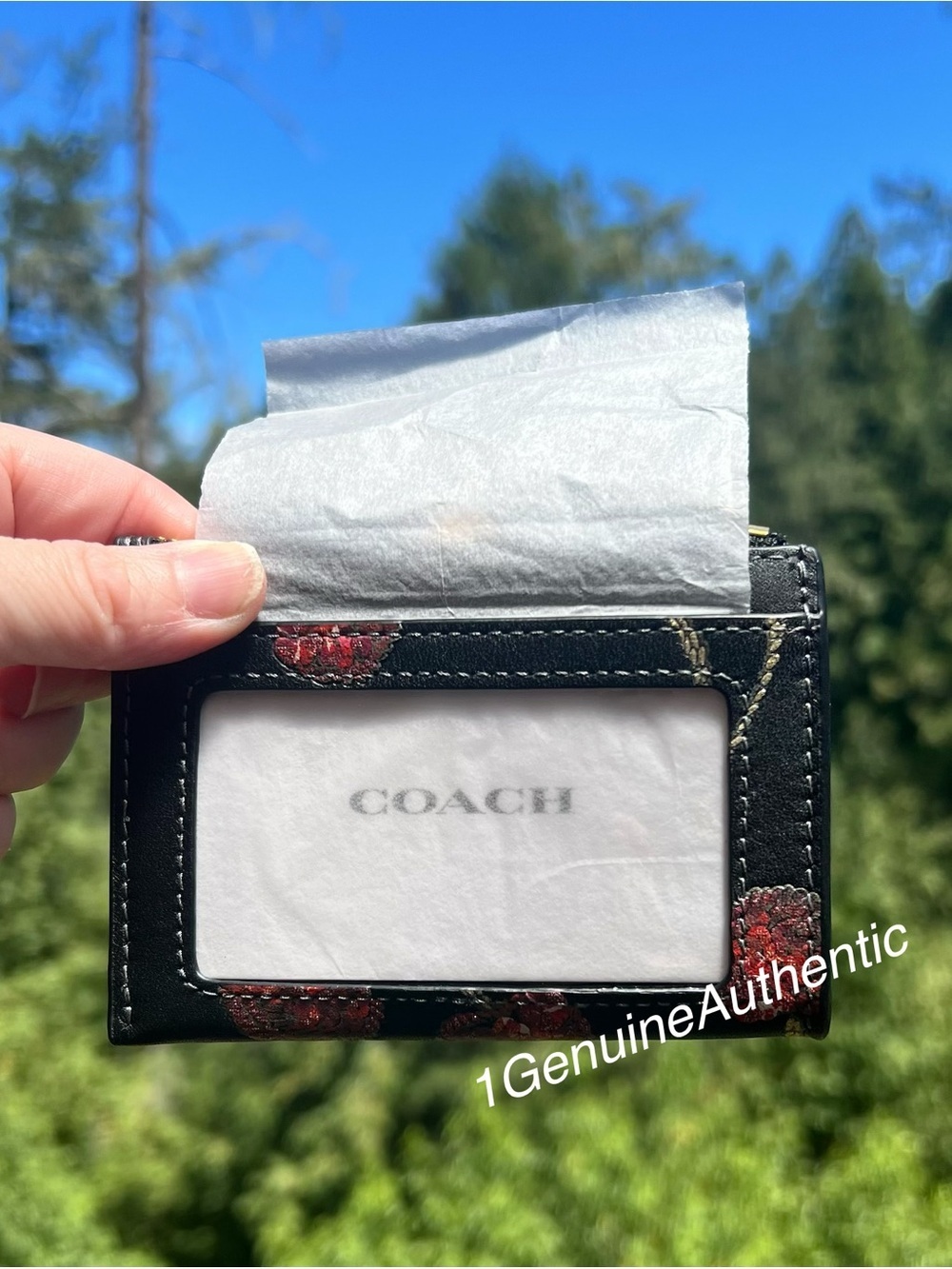 COACH Mini Skinny Id Case Cardholder Wallet with Cherry Print NWT AUTHENTIC - Picture 3 of 14